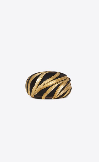 Zebra-patterned cuff bracelet in brown and gold wood